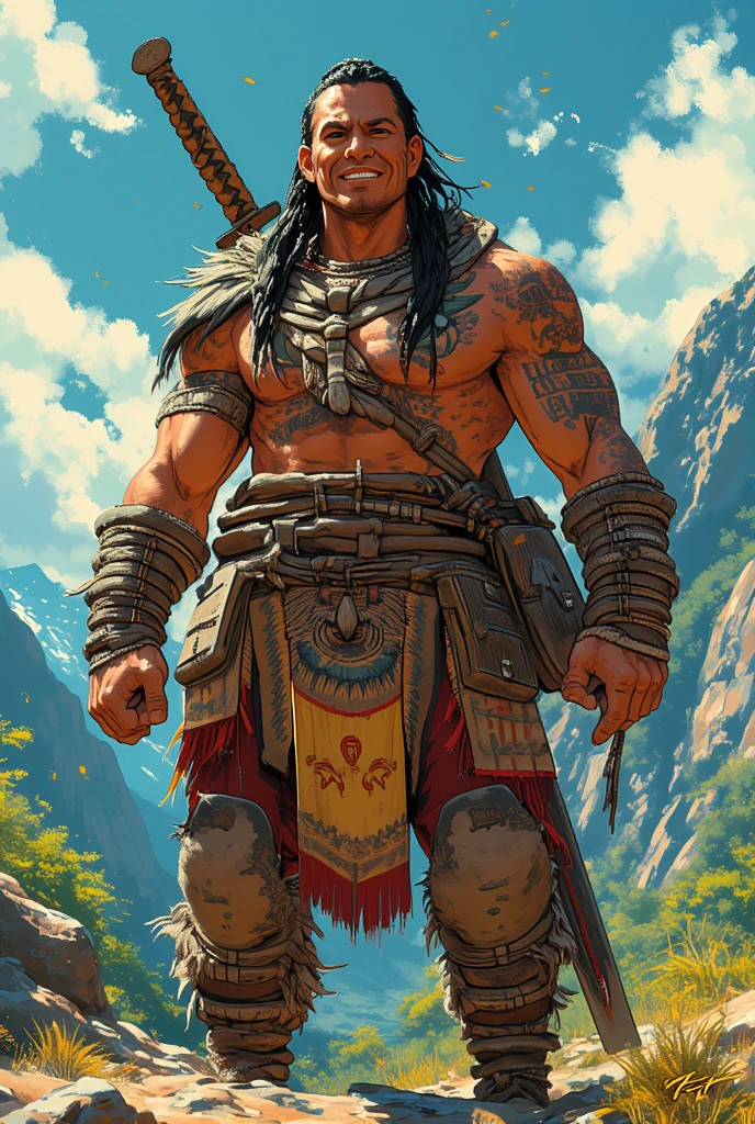 illustration of human tequun, hero and leader of Guatemala and the K'iche' people