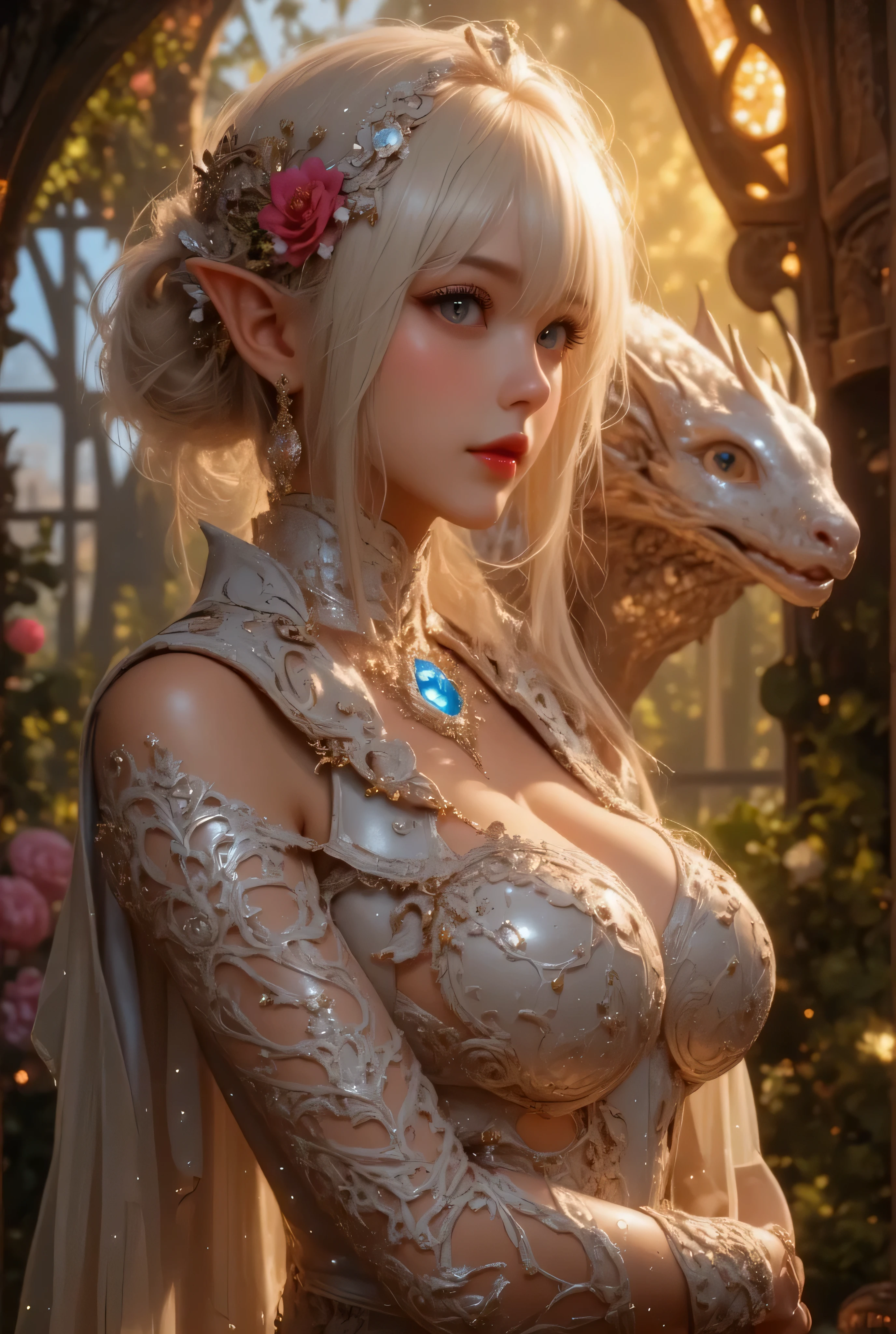 A woman in a white dress sitting on a dragon White dragon queen, young mature woman, long elves ears, elegant dress, large breast, curvy, dragon ling vawy hair, super long hair, soft face traits, white dragon horns on her head, majestic woman, silver decoration om her dress, silver star queen,big blue eyes, cherry lips, white dragons, starry sky