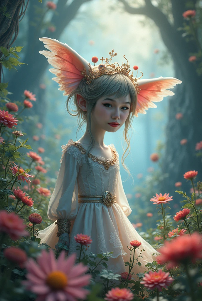 cute girl, pink hair, hair bobbles, wings, long hair, solid circle eyes, fake animal ears, light smile, ear blush, fang, best quality jusy style real life, Surrealism, drop shadow, anaglyph, stereogram, tachi-e, pov, atmospheric perspective, 8k, super detail, ccurate