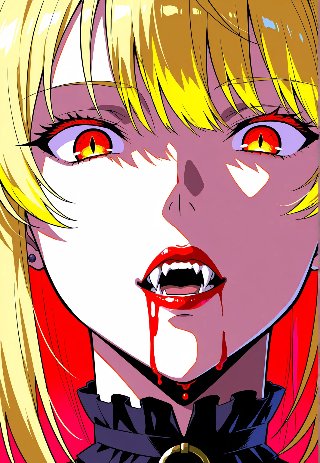 score_9, score_8_up, score_7_up, score_6_up, 1girl, solo, jewelry, rating: safe, brown_eyes, black_hair, lips, makeup, armlet, breasts, egyptian, egyptian_clothes, dark_skin, nose, earrings, gold, lipstick, cleavage, realistic, looking_at_viewer, medium_breasts, open_mouth, oral_invitation, piercing, gyaru, blunt_bangs, bangs, bob_cut, vampire, long_fangs, (from_above:1.3), downblouse, dark, silk, see-through, (blood_from_mouth:1.2), black_robe, blood, sharp_teeth, moonlight, temple, (blood_on_face:1.2)