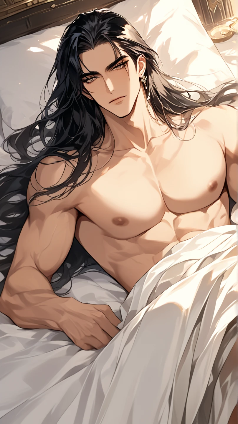 Male, sexy, long black hair, teal blue eyes, young, gothic black and ocean blue frilly clothes. Delicate facial hair, no body hair, seductive, white, and pale. Sexy pose. Anime style. hot. shiny. thick and shiny legs. Sexy hips. nice detailed texture. masterpiece. beautifully drawn face. exposed legs. legs open. No facial or body hair. Legs open. Laying on a bed and legs open. Male. Bottom angle. M. A. L. E. Sex. Skeleton tattoo. Zesty.