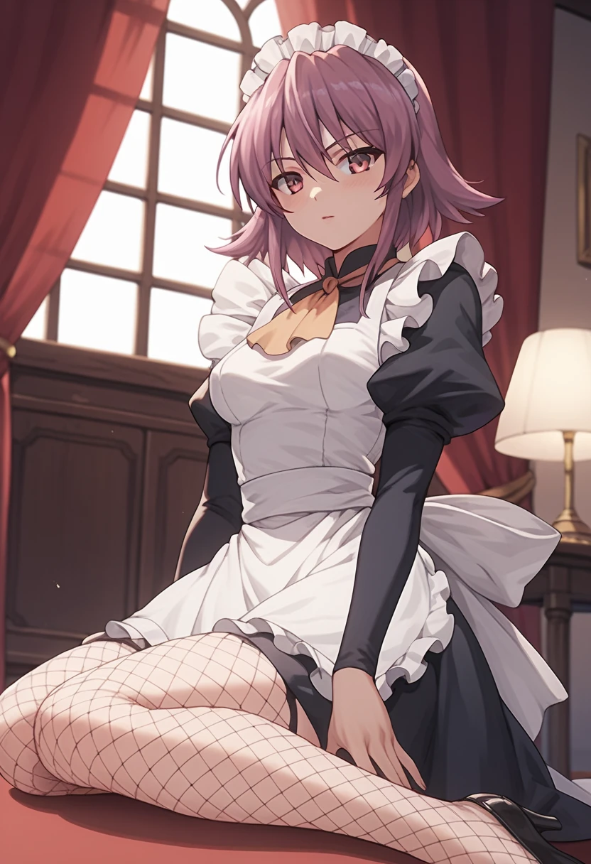 there is a cartoon picture of feminine boy with short pink hair, an anime drawing by Ei-Q, pixiv contest winner, gothic art, anime moe artstyle, 1 7 - - old me, anime style portrait, in an anime style, demon femboy, flat anime style, cute, crossdresser in maid outfit