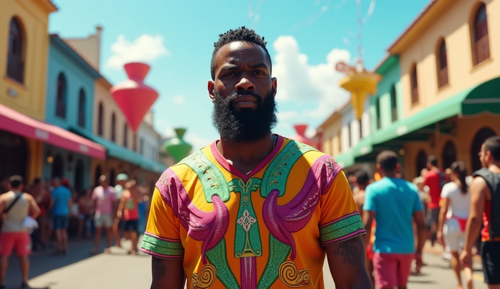 Fat Man, powerful with a beard, with the flag of the United States and a green abortion scarf