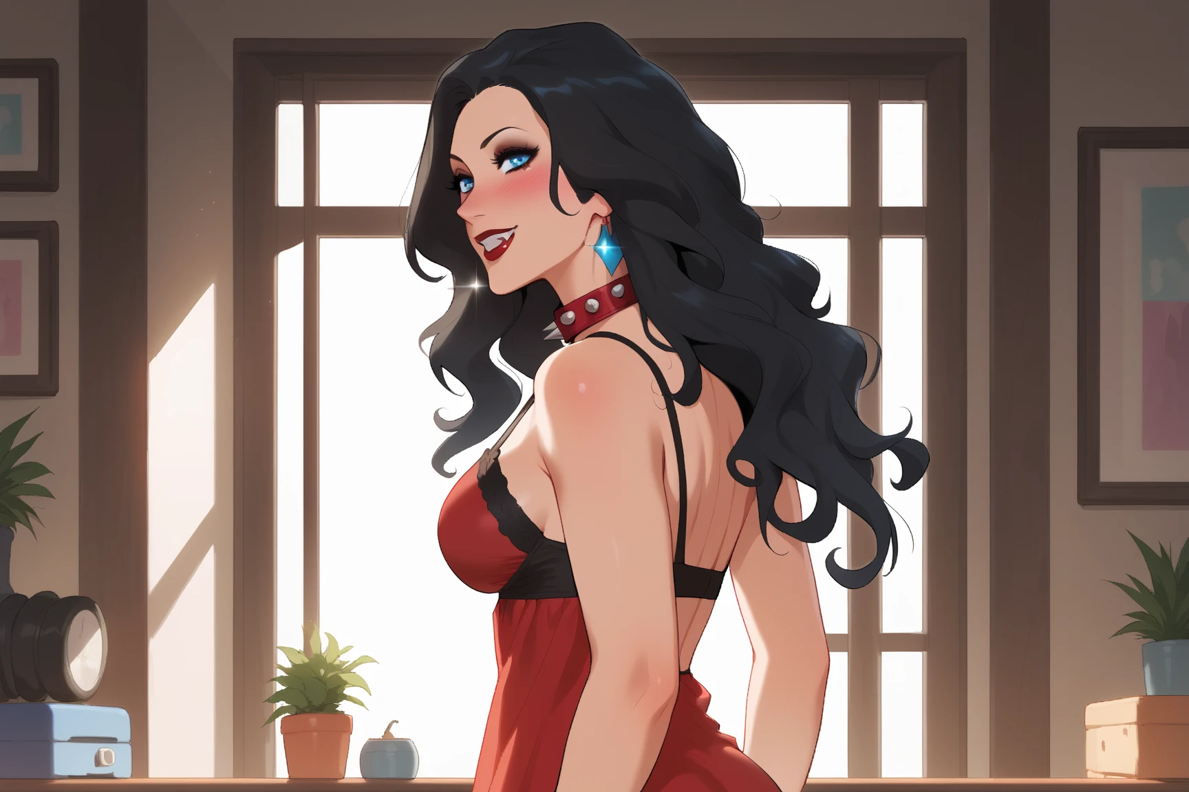masterpiece, high quality, best quality, intricate detailed, highres, volumetric lighting, dynamic angle, depth of field, (portrait), looking at viewer,
1girl, solo, female focus,
curvy, cleavage, slim waist, thick thighs,
(full-face blush),
aroused, flirtatious,
TLOK_Asami_Sato, (main_outfit),
\green eyes\, black hair, aqua hair, pink bikini