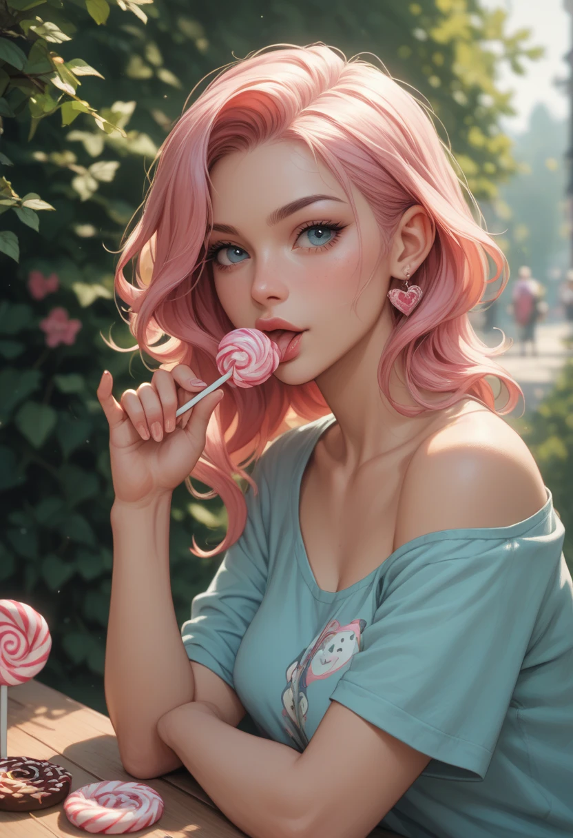 There was a woman holding three ice cream cones in her hand, Guviz-style artwork, Deviantart ArtStation CGSCOSIETY, Realistic anime 3 D style, Ross Tran 8 K, inspired by Yanjun Cheng, Realistic anime art style, realistic anime artstyle, Anime style. 8K, In the style of Ross Tran, Kawaii realistic portrait