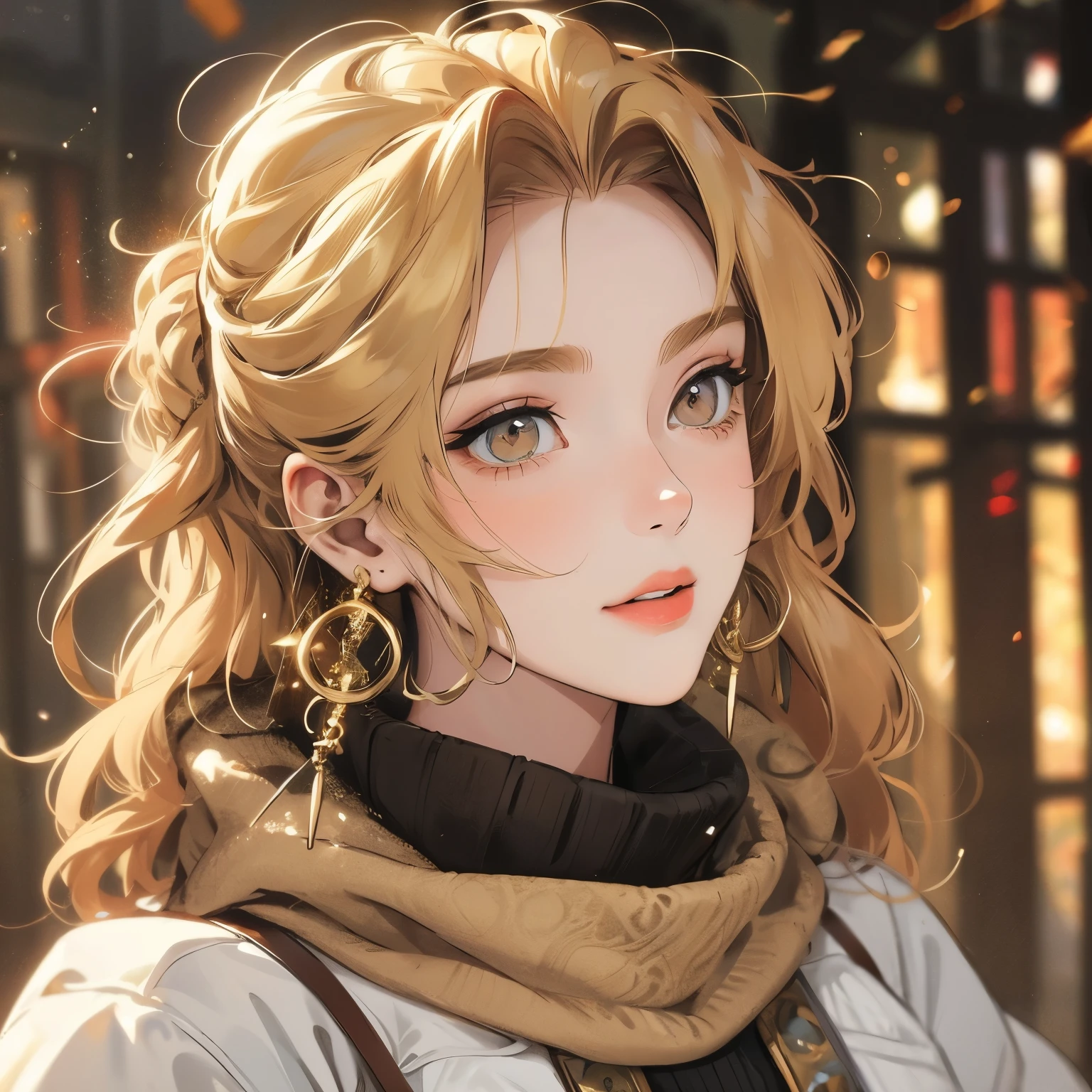 handsome, blonde and brown, vagant, earrings, gold eyes, forest background