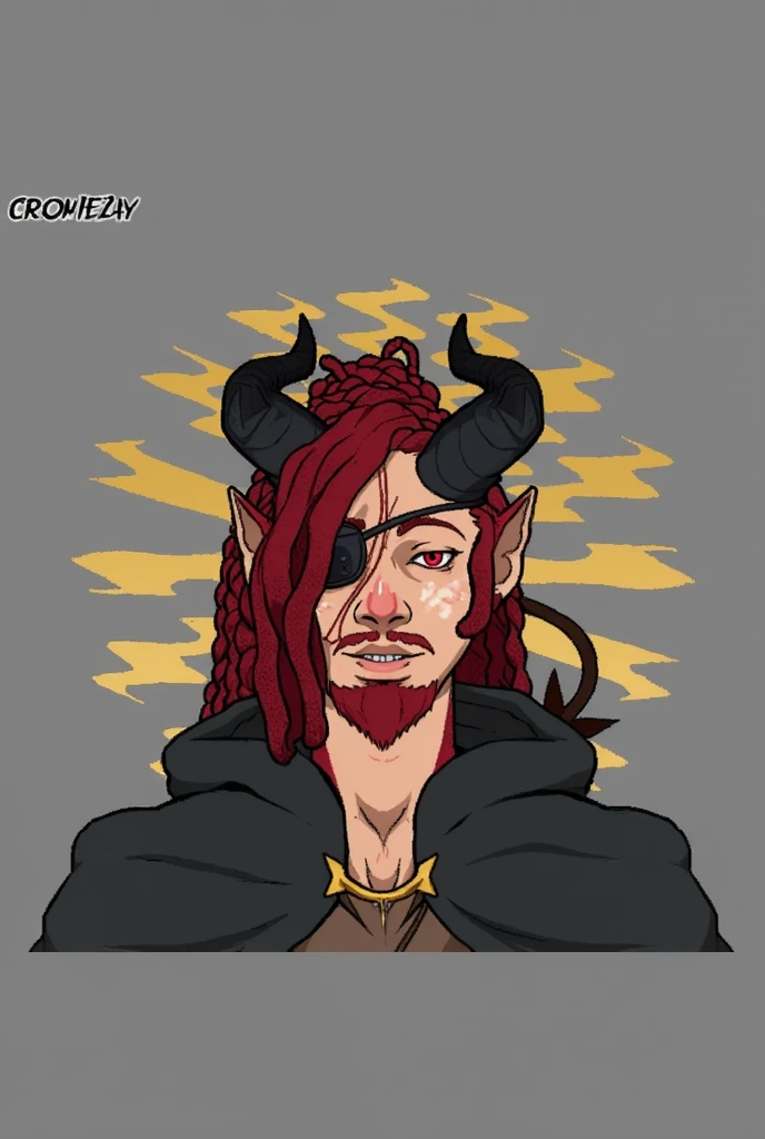 Woman wearing stoic viking mask, laughing with sharp teeth, red neck