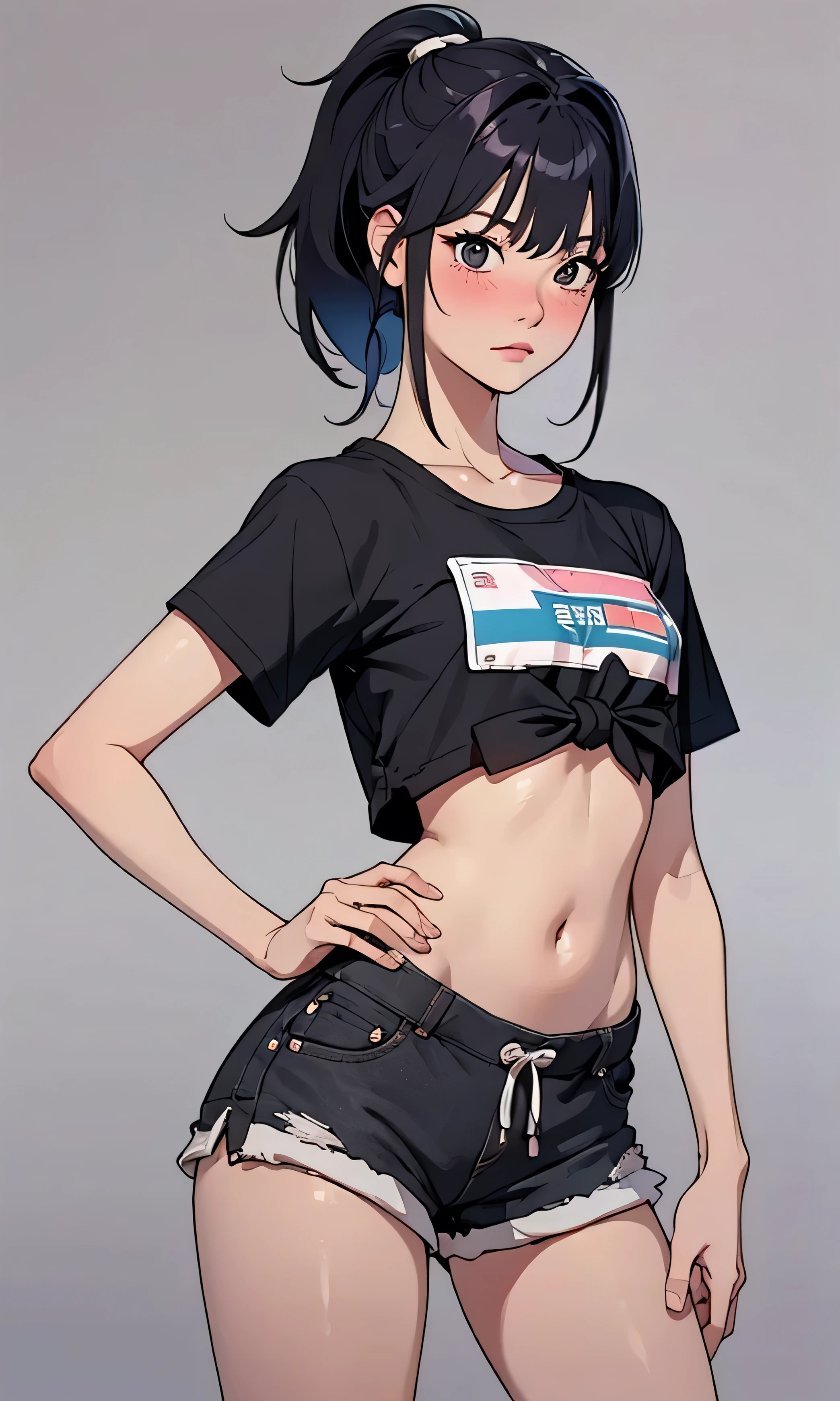 (masterpiece, best quality:1.2), Shader, High contrast, behind shot, 1girl, kawaii, (super big breasts, micro waist, very long legs:1.3), Black hair, short bob hair, short height, scrawny and thin body, Light Skin, cute big eyes, cute beautiful thin face, school gym buruma, pigeon-toed, wet and sweaty, visible ribs, V sign, Trembling