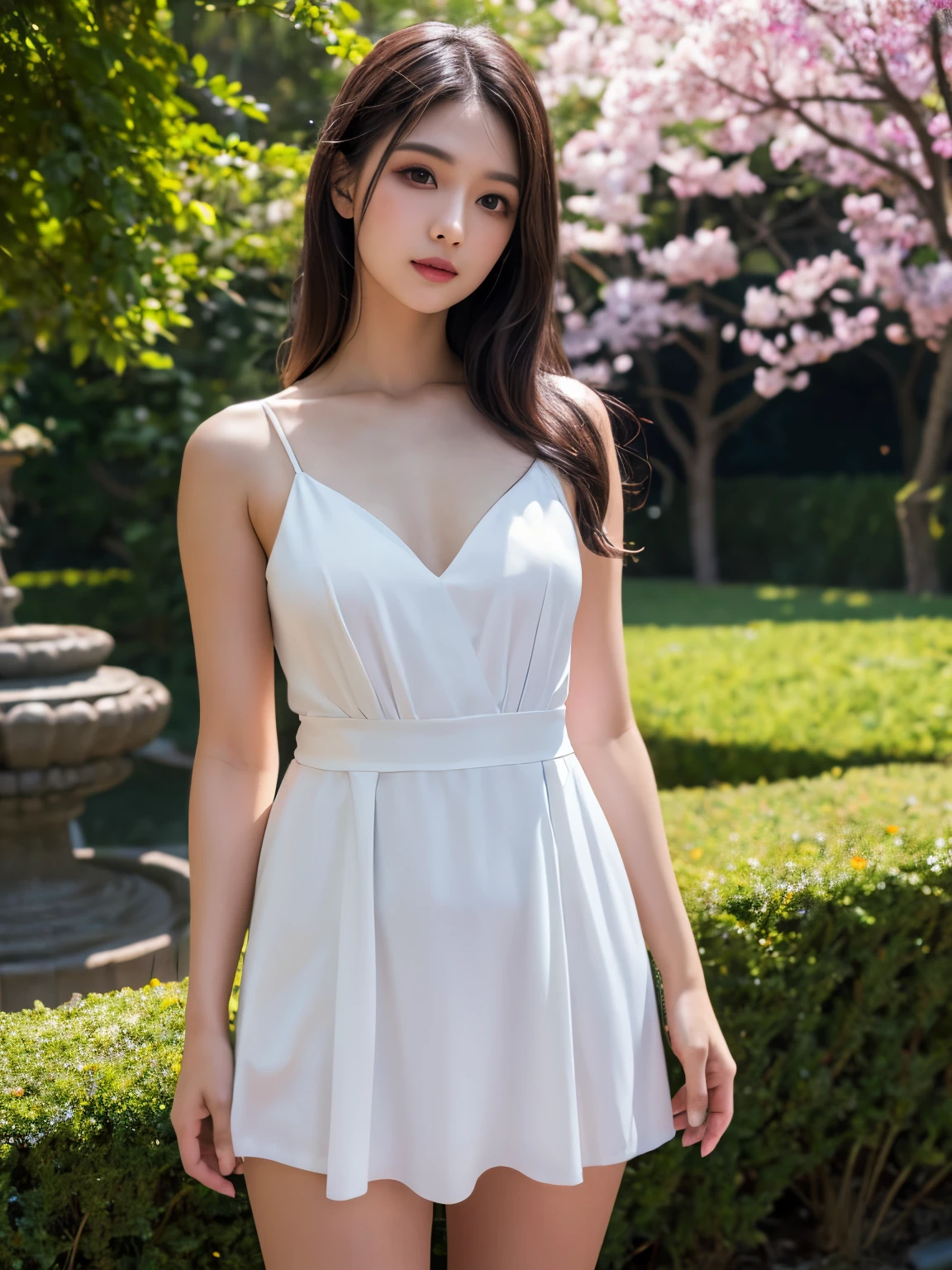 Japanese woman, half naked 40s lady, Whole body, see-through expensive dress, skirt lift, standing, arm between legs, Realistic