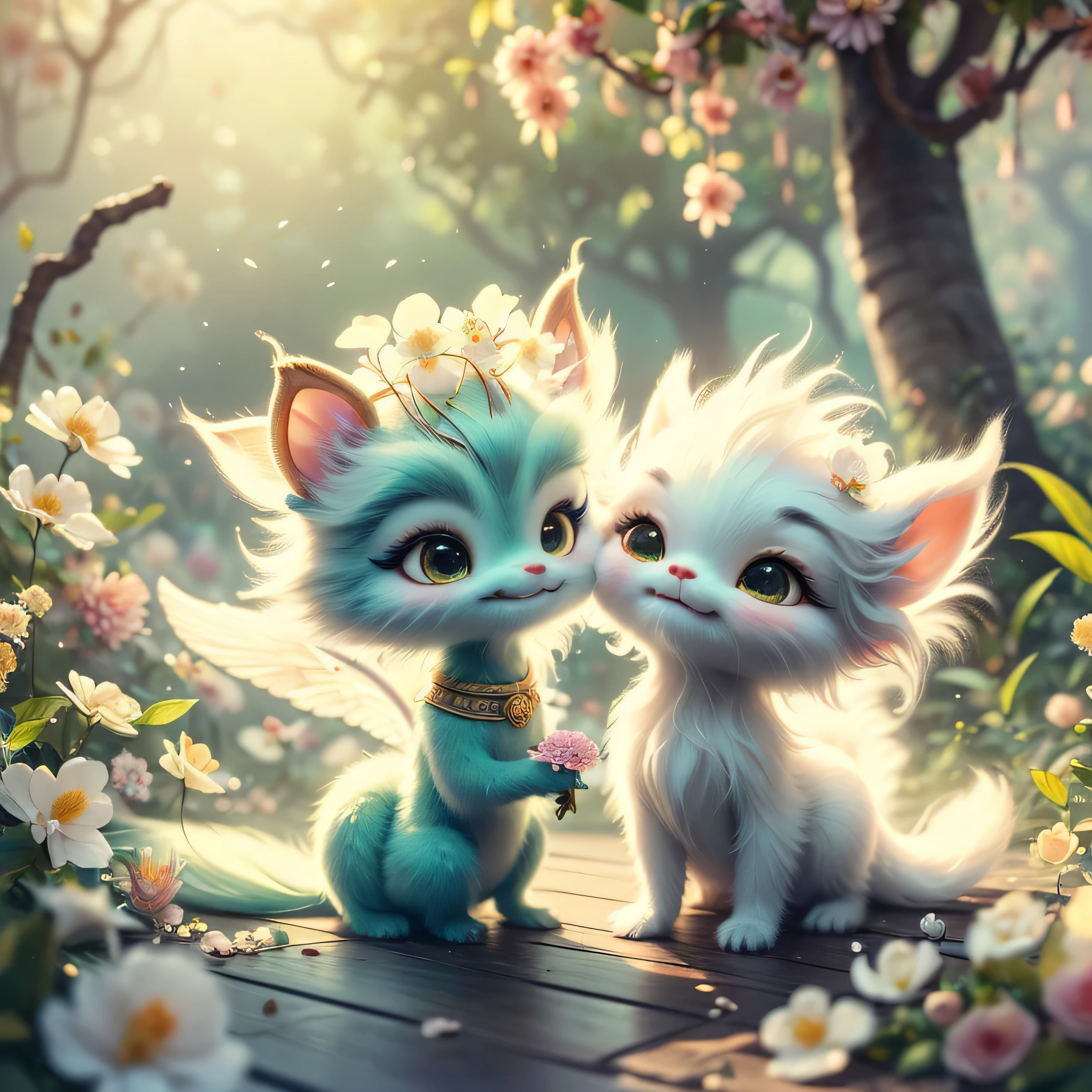 whimsical airbrush and oil painting, best angle of a Very cute mythical graceful transparent anthropomorphic furry creature holds jasmine flower, thin arms, fragile thread legs, jasmine flower spirit, Mystical garden where white jasmine grows in a professional photograph by Awwchang :: Luis Royo :: WLOP :: Artgerm Lau :: Anne Stokes :: natural deep colors