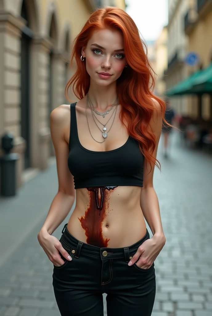 nude girl,((realistic skin tone)) (((Erect nipples))), ((Red long hair)), (very wet breast and mouth), (open mouth), ((closed eye)), nude, (vagina expose) Beautiful, White Skin, Colossal Breasts, Muscles, Bokeh, Masterpiece, Pose in battlefield full of dead bodies blood and bones, Flying crows bokeh background, fire stormy Full body, nude, kneeling in front of cross dripping blood, crucified, crying, very realistic