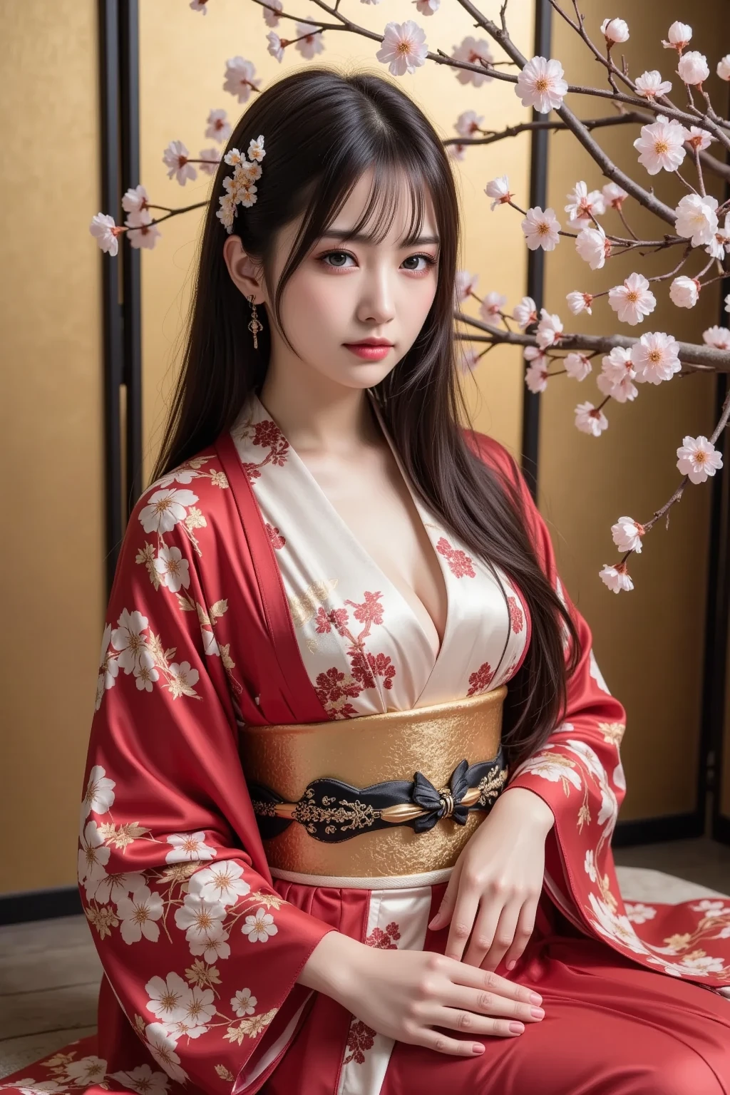 hightquality、masterpiece、ultra res、a beauty girl、cute girl face、temple、shrine maiden、Wearing priestess clothes、full bodyesbian、Famous actresses of Japan、very beautiful face