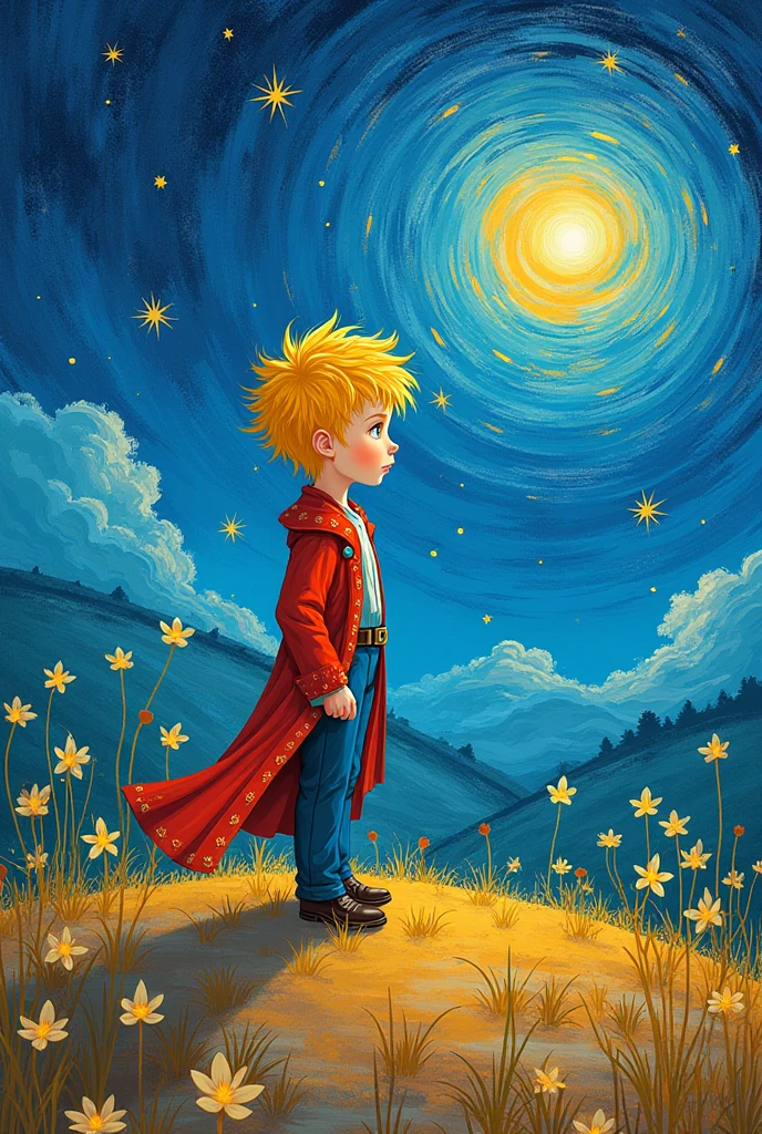oil and watercolor painting,<lora:oil_and_watercolor_painting:1>,
"The Starry Night of the Little Prince" In this sea of stars,a pair of gentle small hands caress the moon,like caring for the delicate life,the little prince is using his true and sincere dialogue with the stars and the moon. The moonlight blossomed in his palm like the beginning of a dream,leading us into a warm and mysterious world. Every breath of the little prince is full of curiosity and longing for the unknown world,and the stars around him are just as mysterious and dazzling as his inner world. At this time,the little prince and the moon and star light interwoven resonance,played an eternal heart song. The little prince's delicate rose looked at him with her head tilted,