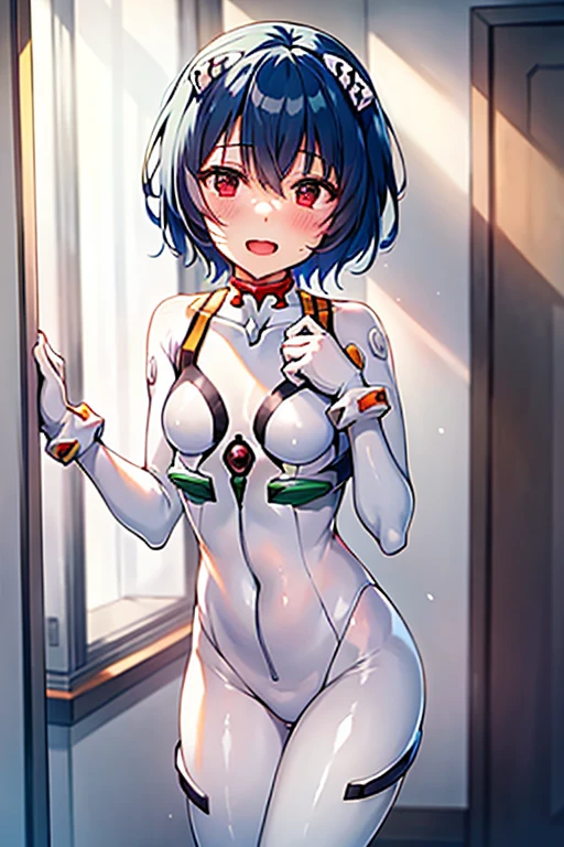 ((masterpiece)), ((best quality)), (ultra-detailed), ((kawaii)), cute, (lovely), ((sexy)), (ero), ((extremely detailed)), 4K, (8K), best quality, (beautiful), in the middle, bedroom, a pretty woman, robot suit, robot, beautiful blue hair, beautiful blue eyes, ((beautiful eyes)), white-skinned, medium hair, forehead,gigantic breast, orgasm,smile,parted lips,saliva,sweat,topless,show off nipple,breast milk,bottomless,touch pussy,pussy juice,masturbation,standing,open legs,nsfw