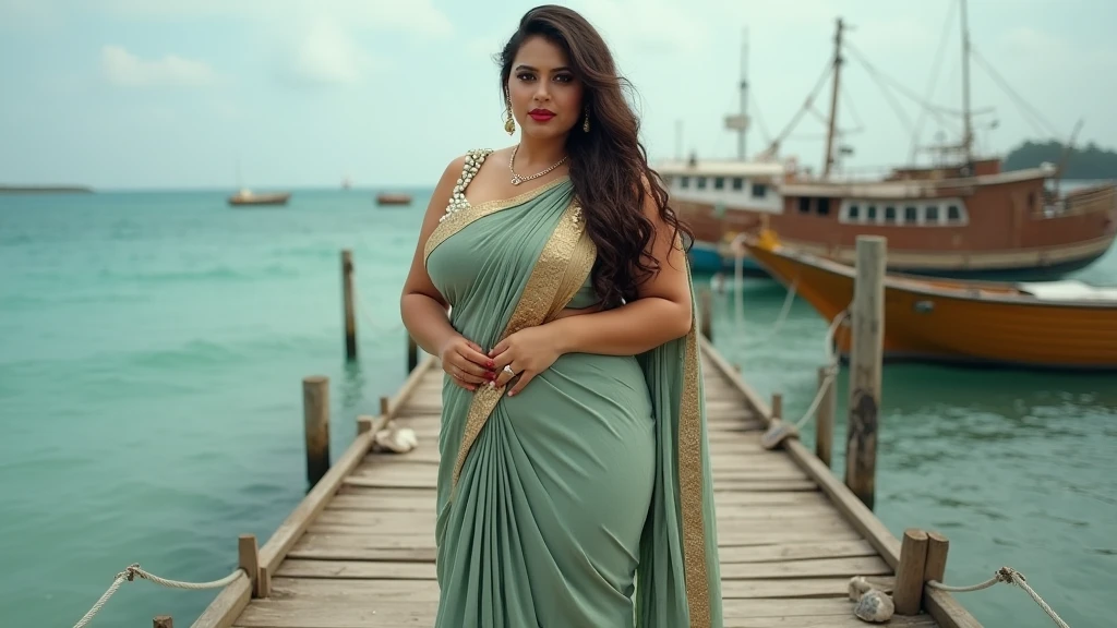1 Heavenly beautiful and goddess beauty cute and sweet looking face Arabian woman in Sailboat Harbor, Heavenly beautiful Overweight, Heavenly beautiful Extremely fat, Heavenly beautiful and attractive Chubby figure , Heavenly beautiful looking and eye catching luxury style Indian traditional saree and bra, reaching out, Heavenly beautiful Arabian woman, 16k, High resolution, masterpiece, highest quality, fine skin, outside view, Realistic Photograph, close up figure view, Heavenly beautiful smile face