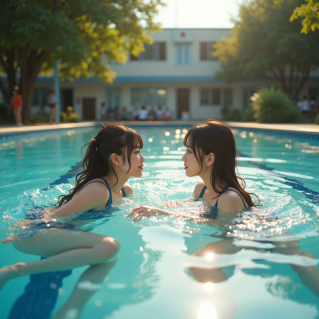 People playing in the pool、yellow、Unpleasant、dirty、Unhygienic