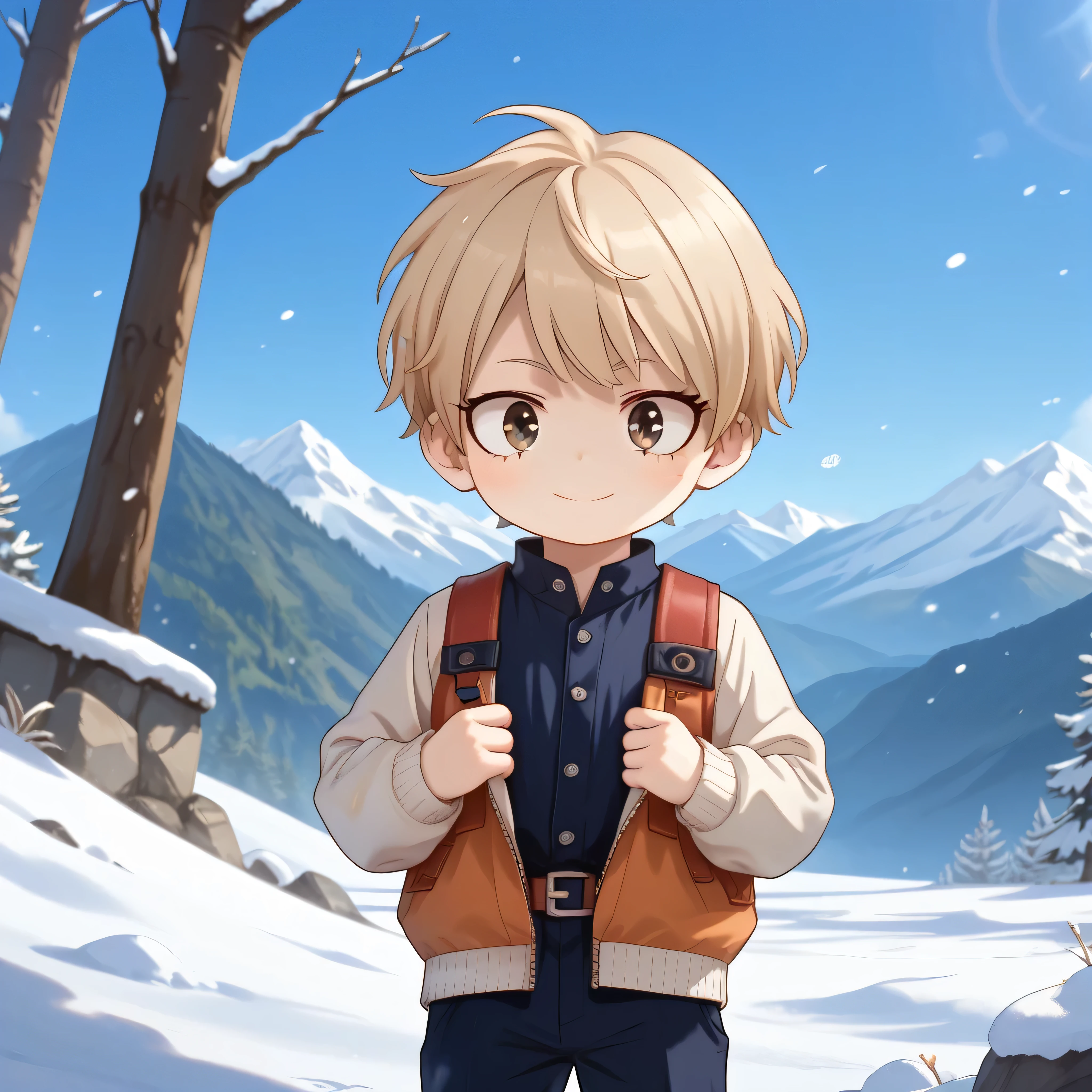 My Hero Academia( chibi)()( boy)(Chibi Characters)(Body Type)、 side by side、 face the front,smile,uniform、Best Quality,amazing quality,no skirt,no underwear, 's genitals、Jacket lift、bottomless for skiing