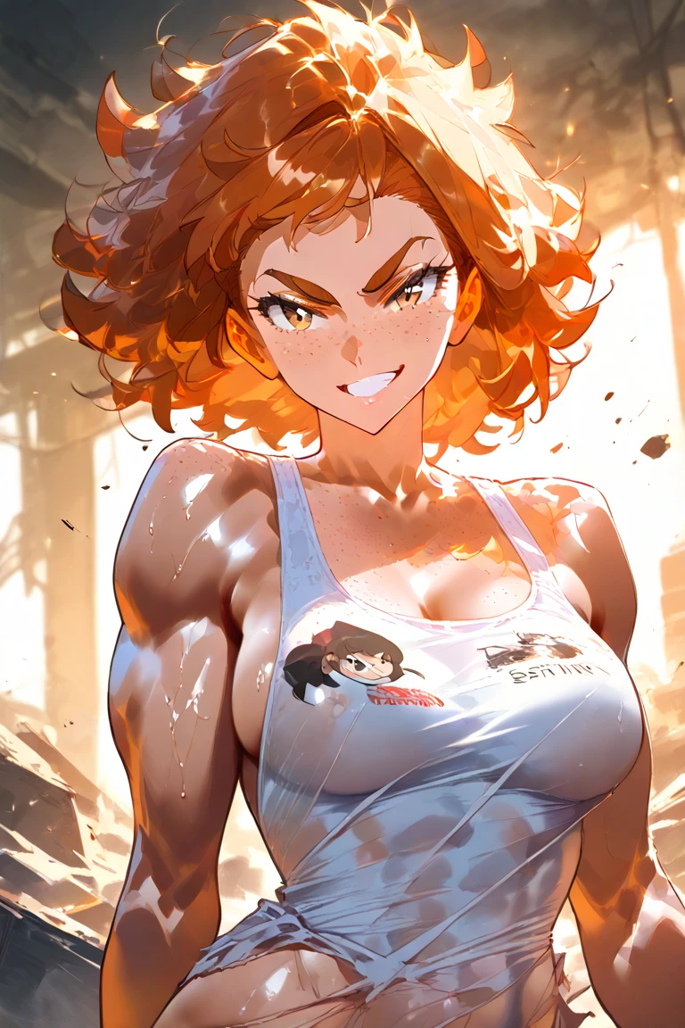 An elf with ridiculously large breasts, extremely huge, comically large breasts under very tight, blue revealing clothes that barely hide anything, muscular. She has a lot of breasts, very big, so gigantic they burst through clothes. They are sublimely gigantic breasts, absolutely huge, that tear everything