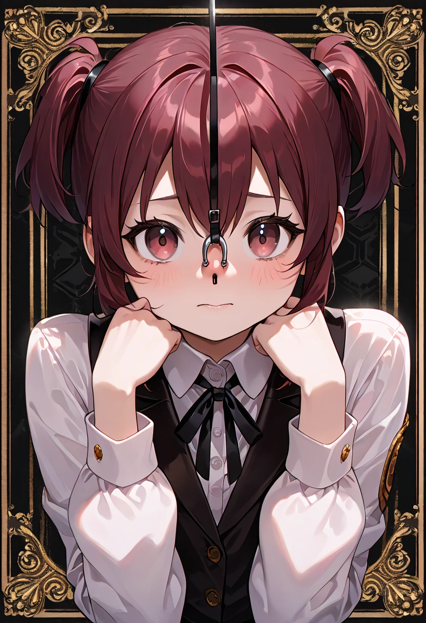 ((Slave Collar)),Lock,((gag)),((((red Leather blindfold)))),Luxurious,((Very short hair)),Are sleeping,Cute little ,Tiny ,Small girl,,Childish face, Very fine clean face,Top quality, Subtle light, Soft lighting,Light from directly behind, With bust up,Front view,prison