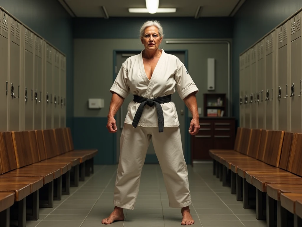 Realistic busty 55yo mature woman,Karateka,hokuto shinken,ultimate form,Realistic love aura