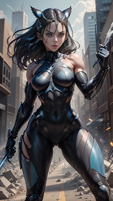 1girl,(concept art:1.0),(Taimanin Asagi style:1.3),woman wearing a bodysuit,(big eyes:1.3),(beautiful face:1.3),(small nose:1.0),(thin smile),(The background is the moon),(from below),masterpiece,8k,Super detailed.High resolution