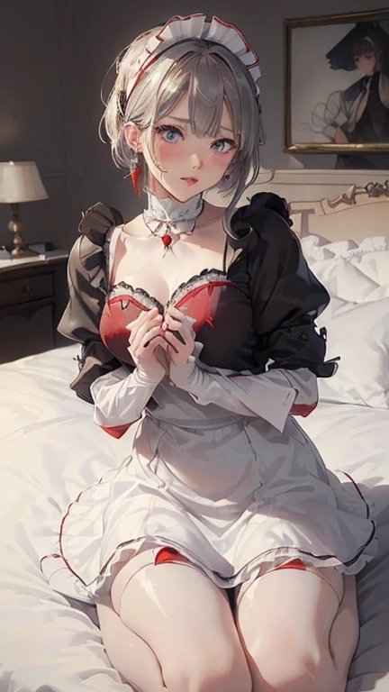 Short white hair, blush, one piece、Punk Fashion、Headbang 2.、Red clothes、Elegant Lolita、Victorian Maiden、Twin Drill、My hair is curly、Off the shoulder、