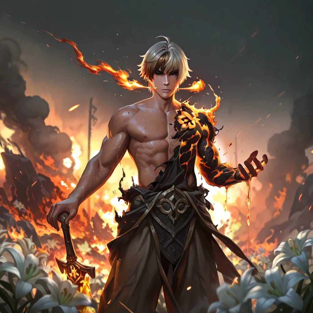 Great quality, masterpiece, Highest quality, Super detailed, Super detailed, Ultra-high resolution, Perfect Anatomy,
beginning, Fiery Sword, Shine, Show your hand, Action Fight,
Hong Kong Style,
Very detailed,