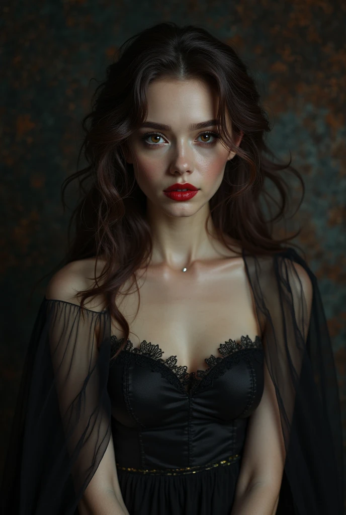 Best Quality, Ultra-High Definition, 8K Resolution, 32K Resolution, Masterpiece, High Detail, Ultra-Detailed, Photorealistic, Hyper-Realistic, Extremely Detailed, High Fidelity, Crisp Details, Sharp Focus, Realistic Textures, Intricate Details, Highly Detailed Eyes, Realistic Skin Texture, Photorealistic portrait of a vampire woman, long light ash-blonde hair, in her mid 30s woman, standing at full height in the dark, She is wearing a black short dress with a plunging neckline, very small beautiful breasts, detailed chest, Black openwork stockings, black high heels, Detailed face, dark makeup, Seductive look, (sexual) Outside, fangs visible, Blood runs down his lips, bright glowing eyes. long light hair, realism, pale detailed skin, bright red eyes, very detailed skin, loose hair, Realistic skin, Gothic attire, Canon,4K, mysterious, Gothic, Sexy beautiful vampire girl,