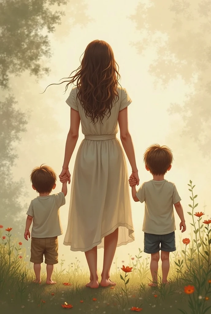 A woman and two children are walking along the path, warm and joyful atmosphere, Shutterstock, Summer afternoon, Walking confidently, at sunset, sunny afternoon, Afternoon sun, The Morning Golden Hour, dramatic warm morning light, summer morning light, Summer light, summer evening, On a sunny day, evening light, afternoon sunlight, sunny day time