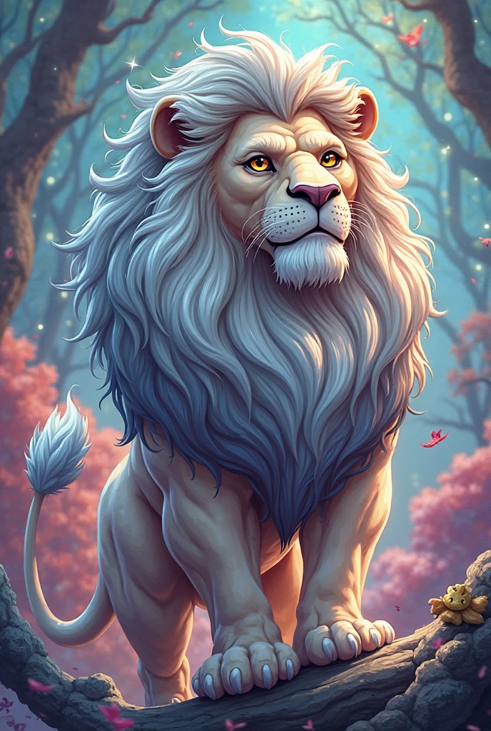 

"A majestic lion with a rich, deep purple mane and fur, standing proudly in a mystical forest bathed in soft, ethereal light. The lion's fur shimmers with subtle hues of violet and lavender, blending harmoniously with the surrounding environment. The background is a dreamlike mix of tall, ancient trees with glowing, bioluminescent leaves in shades of teal and turquoise, creating a surreal and enchanting atmosphere. The lion's eyes are a bright, captivating gold, contrasting beautifully with its purple fur, giving it an aura of regal power and otherworldly beauty."
