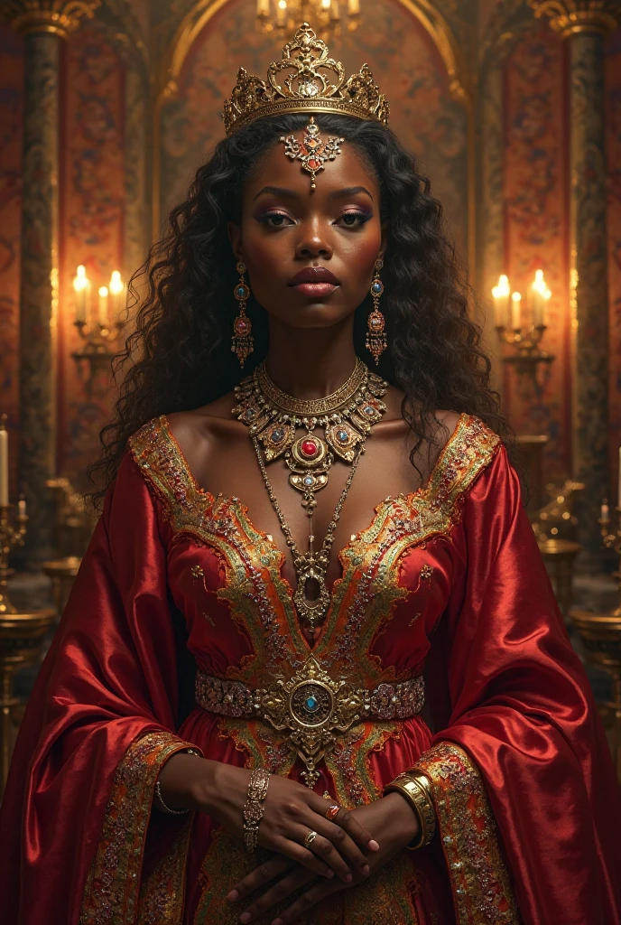 Can you give me the same image but just make the queen black and sexier
