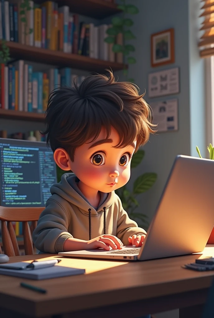 A boy sitting on study chair and studying of CSS