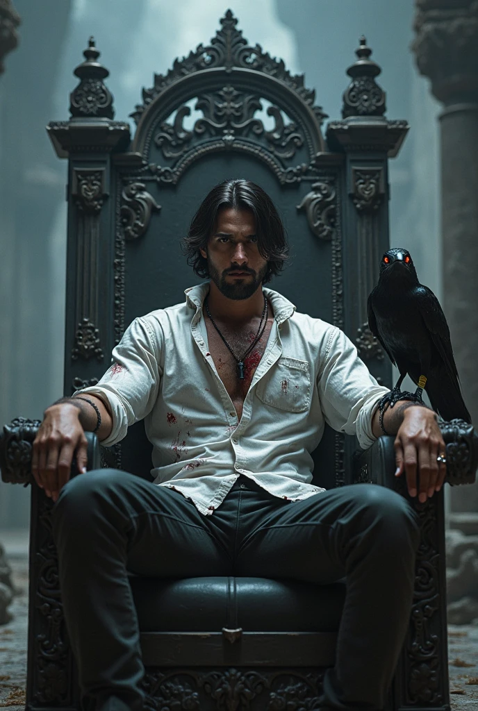 Vampiro baixo com espada nas costas lutando contra um lobo