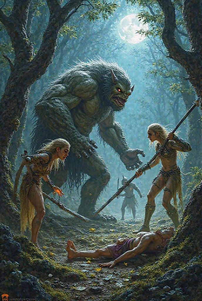 (Award-winning masterpiece:1.5), (incredible detail), (hyper realistic:1.4), (whole body:1.7), (witches tending to the wounded), (brutal creature's carcass in the background), (village slowly coming to terms with the attack), (detailed depiction of relief and sorrow), (dramatic lighting), (intricate details:1.1)