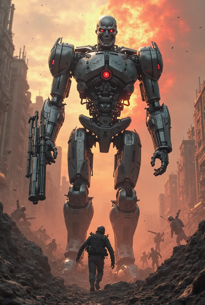 a close up of a person standing in front of a large skeleton, cyberpunk skeleton, apocalyptic art, epic fantasy sci fi illustration, giant robot bones, towering giant made of zombies, concept art for movies, eerie nostalgic concept art, epic digital concept art, concept arts, by Shen Zhou, apocalypse art, award winning concept art, epic video game art
