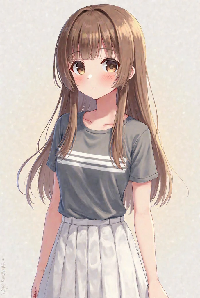 Room, 1 girl, best quality, ultra high res, long hair, brown hair, Brown eyes, pink shirt, short sleeves, white skirt, pleated skirt, miniskirt, bike shorts, bike shorts under skirt, looking at viewers, small breast, standing, pov, slim body, looking you,