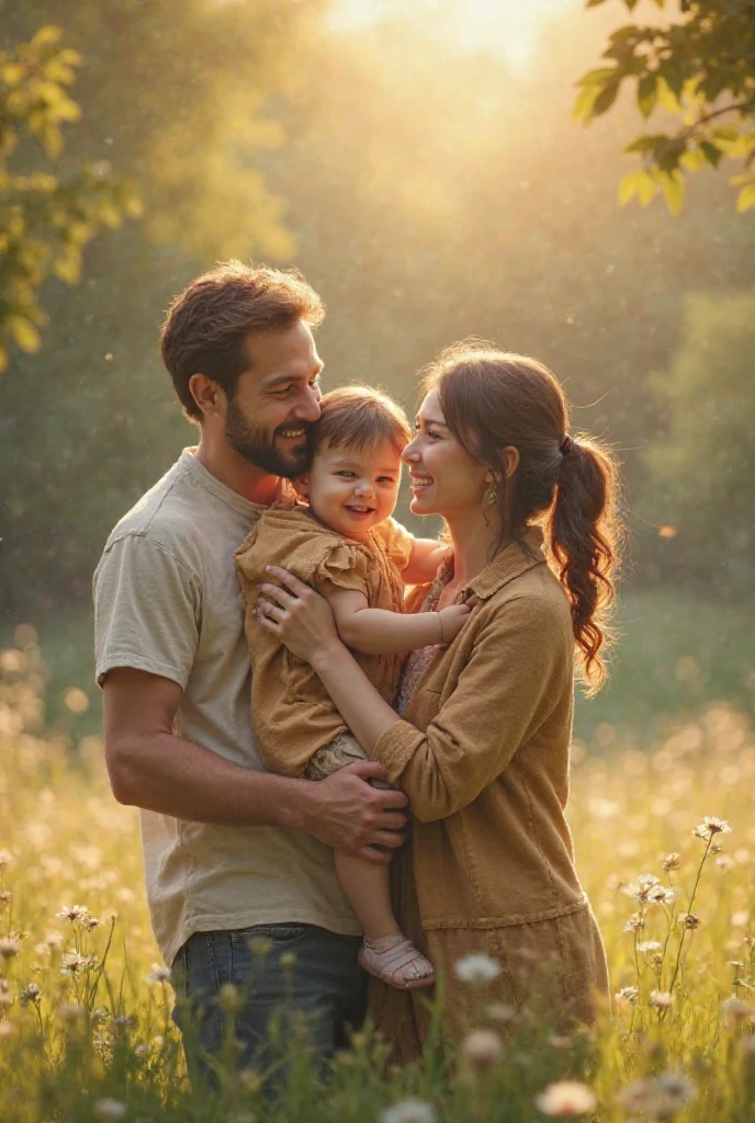 Clear, here is a description based on what you have provided:
A woman with tanned skin, with very curly hair and wearing glasses, is accompanied by two children. The oldest is 8 years old and the baby is 1 year old. She is also accompanied by her husband, who is also tanned and has a serious demeanor.