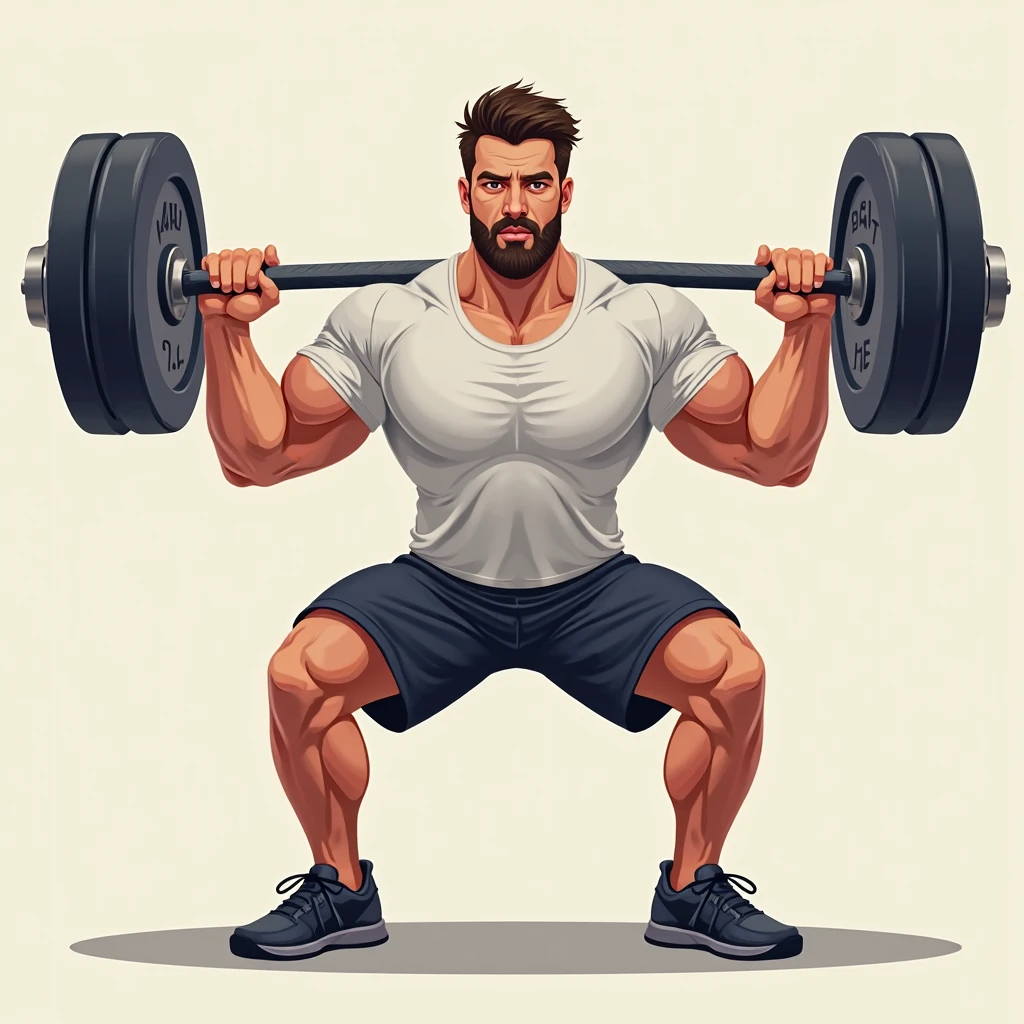((((symmetrical perfect face))), touch of oil painting in religious painting, ((((perfect face)), Jesus with a well-formed face, looking up to heaven and shouting, ((shouting with open mouth))))), Jesus with clean eyes, Jesus Christ doing squats with a barbell, ((4 weights)), rusty weights, strong legs, large, wide and wide strong physique |, squatting, Jesus Christ, exaggerated muscular physique, very strong and muscular man, exaggerated muscles, squatting poses, perfect anatomy, classicism,