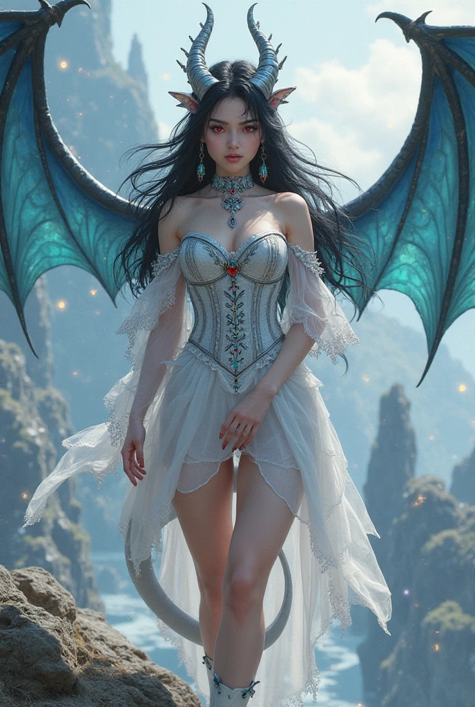 A hauntingly elegant dragon, its silver scales intertwined with delicate, time-worn lace patterns, exuding an aura of ancient mystique. The concept art is a digitally rendered painting, showcasing intricate details and a soft, ethereal color palette. The dragon's eyes gleam with otherworldly wisdom, contrasting with its faded, yet still majestic wings that fade into the background like wisps of smoke. The image invites viewers to a world where fantasy and beauty collide in a captivating display of creativity and skill.
