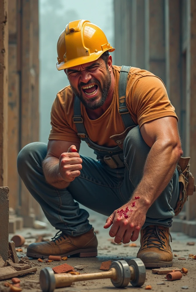 Create a worker without safety equipment suffering an accident in construction