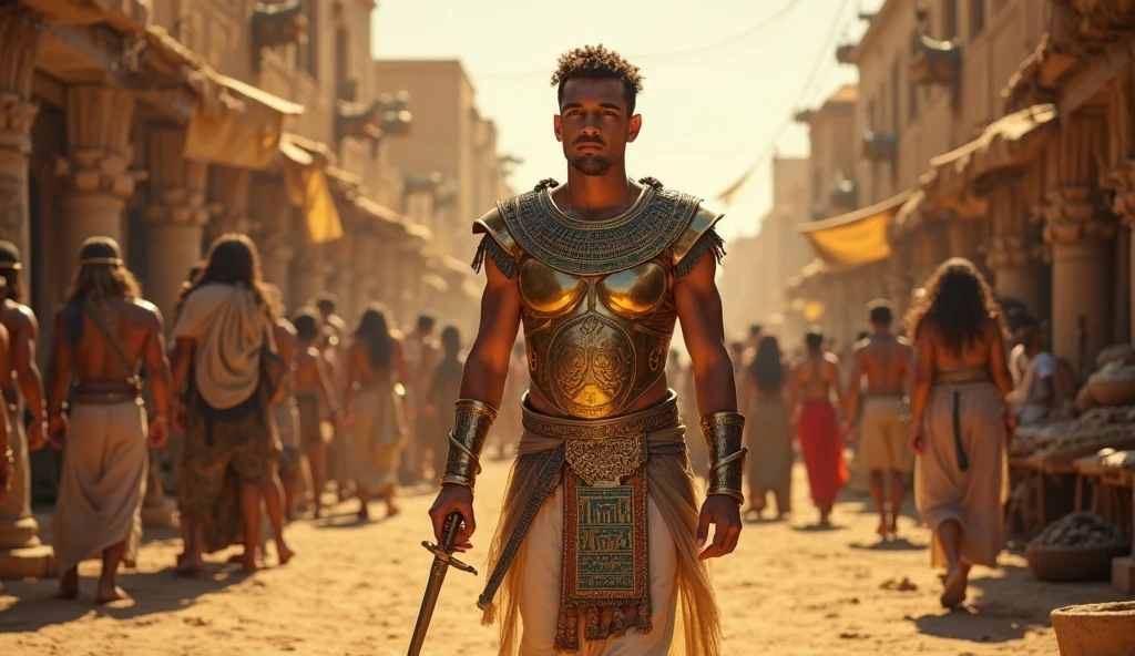 A photo of Anubis silently observing a traditional dance performance in a bustling marketplace.,original,anubis is a tall muscular man with the head of a jackal. he is dressed in pharaoh clothing from ancient egypt