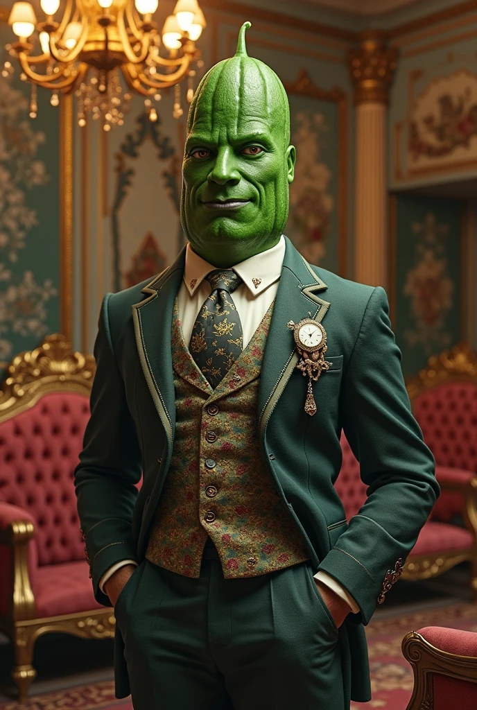 Muscular Donald Trump, green skin Donald Trump, painted in center, crowd in background, high quality, muscular body, upper body wearing nothing, golden ornaments, gaudy costume, Hogwarts in background, painted in center, crowd in background, high quality, high definition, king unifying universe, Hogwarts castle in background, sunset sky, speech, shouting, looking up with hands, high quality, gloss, red eyes,