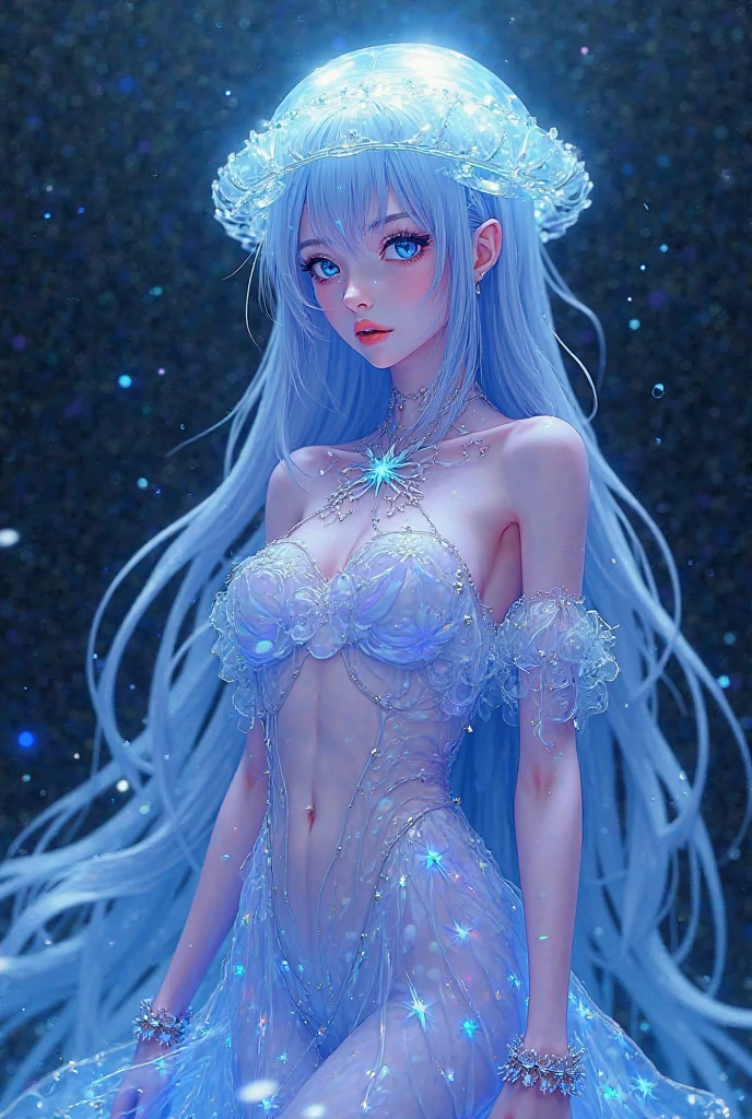 venus、The background is silver&blue: Surrounded by a white aura、god々Shii、An illustration、close your eyes、whole body