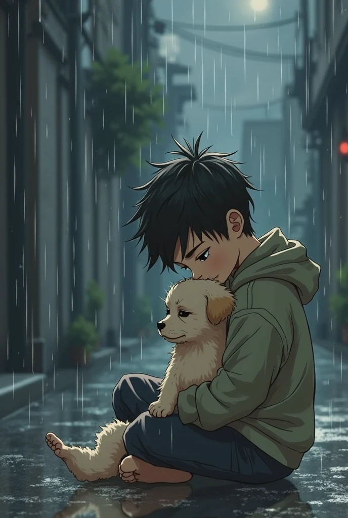 In the pouring rain　Pick up the puppy　Kissing　Primary school students