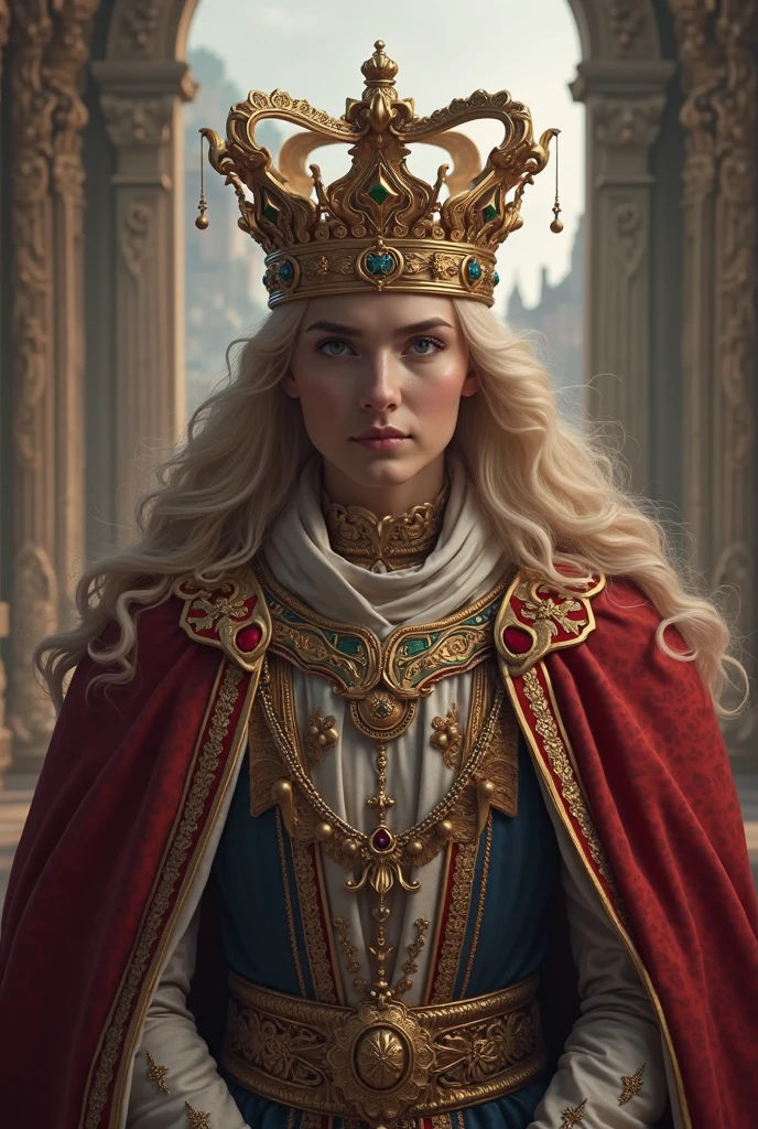 (masterpiece:1.2), (best quality:1.1), detailed, (high quality, highres:1.1), absurdres, HDR, 8k uhd, (medium shot:1.2), (realistic:1.1), photorealistic, viking queen, proud look, ((platinum:1.1) blonde hair), (blue eyes:1.1), viking braid, iron crown, sitting on throne, royal clothes, (viking jewelry:1.2), <lora:LowRA:0.8> dark theme,