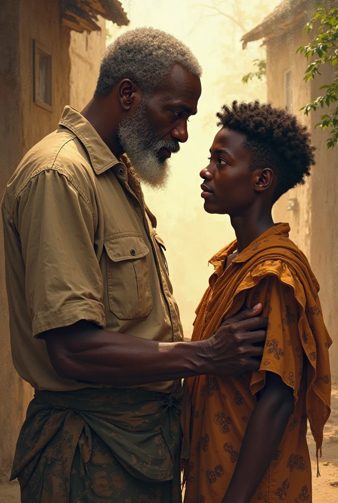 Ilustrar um momento sincero de um pai e seu filho pequeno caminhando juntos inspirado no will smith e seu filho, The gaze fixed on the camera, conveying their bond and determination amidst challenging circumstances Soft, diffuse winter lighting that conveys a sense of resilience and enduranceFraming the duo in a close-up photo, capturando seus rostos e parte superior do corpo. The eye-level camera emphasizes their connection and depicts the shared determination of father and son ::n_Capture uma cena comovente de pai e filho caminhando, his eyes meeting the camera with a reflection of the weight of his struggles