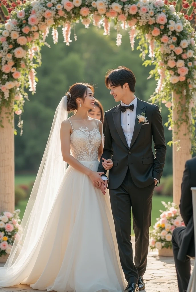 WEDDING COUPLE KOREAN IN WEDDING HALL,  a front-facing