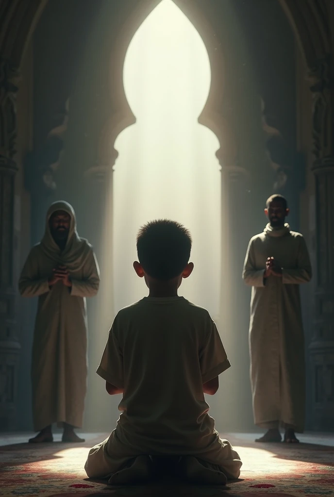 A boy praying namaz in masjid with jamat