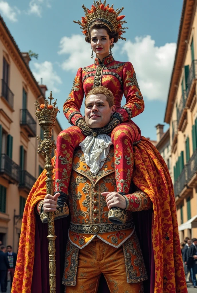 a bullfighting arena, crowd sitting in arena, TrevorKnight,  tr4j3, traje de luces, red and gold, holding a red drape,  (((full body portrait))), wide angle,  <lora:TrevorKnight:0.8>  <lora:tr4j3_v3:0.7>