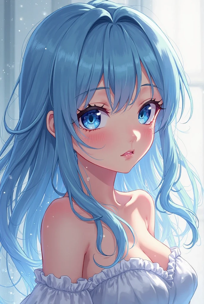 Anime style naked blue hair girl